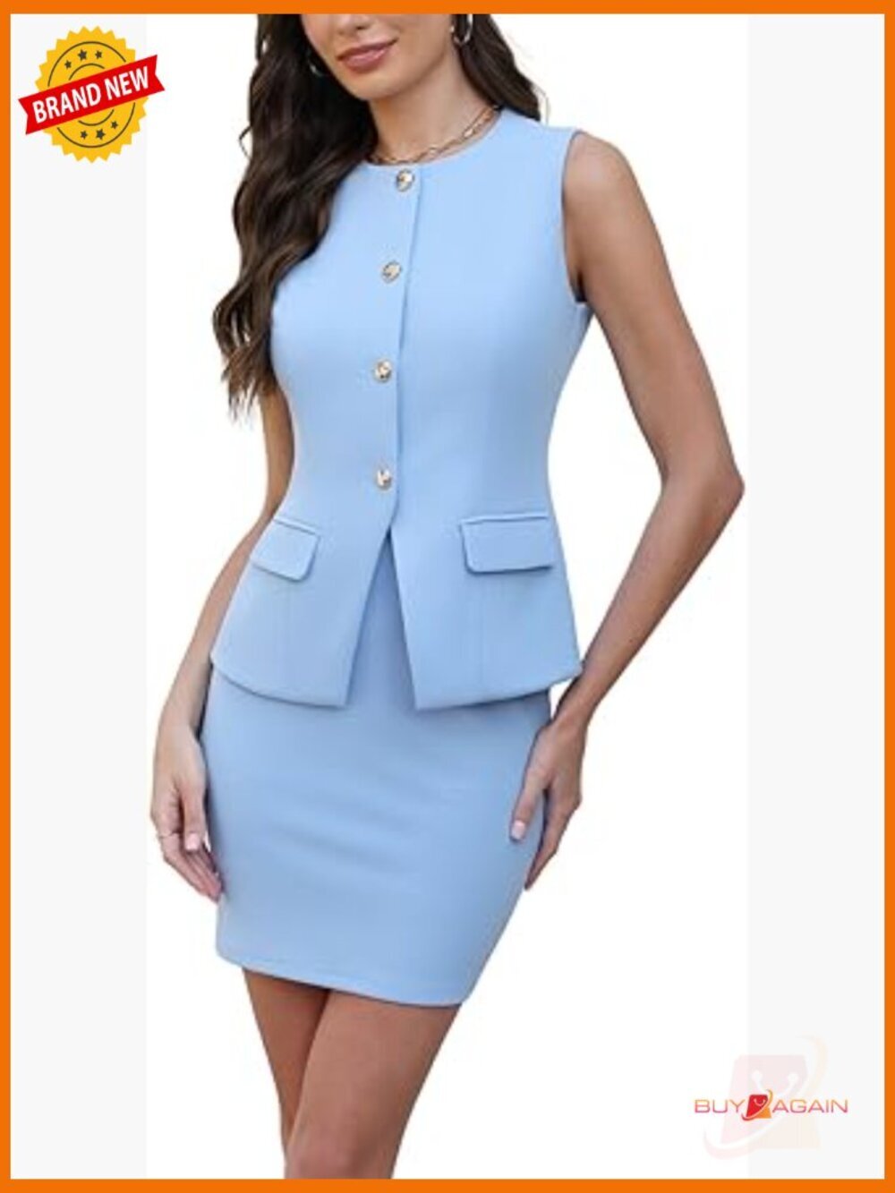 2 Piece Skirt Set Sleeveless Blazer Vest and Skirt Suit